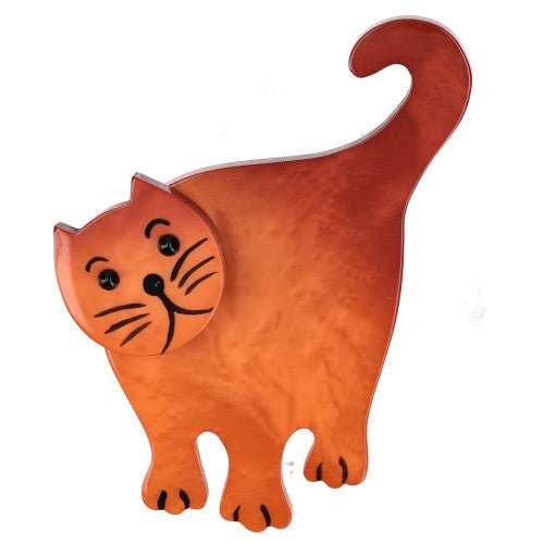 Orange Standing Serpolet Cat Brooch (left) - Galalith – Vintage Jewelry - handcrafted by Pavone by Pavone