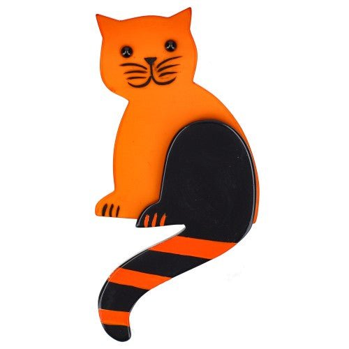 Orange Striped Tail Cat Brooch - Galalith – Vintage Jewelry - handcrafted by Pavone by Pavone