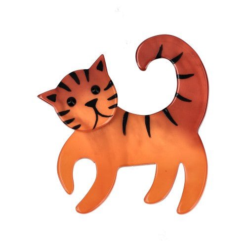 Orange Tigron Cat Brooch - Galalith – Vintage Jewelry - handcrafted by Pavone by Pavone