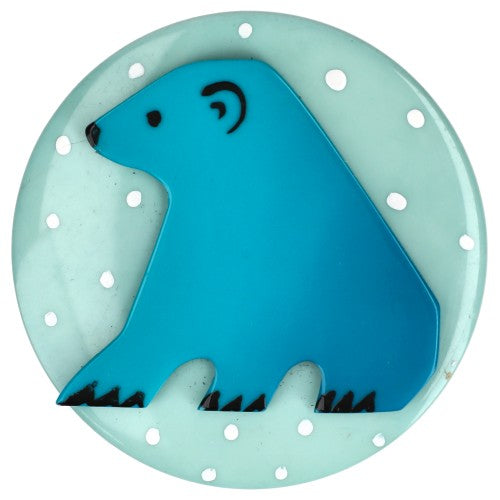 Turquoise Blue Cub Polar Bear Brooch on aquamarine Moon