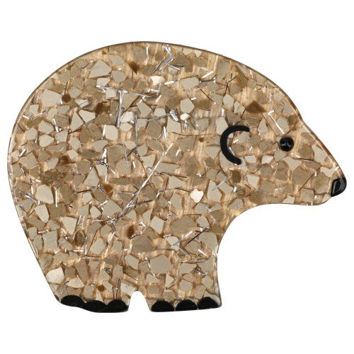 Beige Mosaic Round Bear Brooch