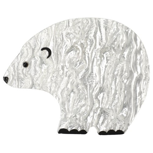 Bright White Mosaic Round Bear Brooch
