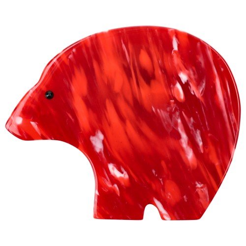 Flamed Red Round Bear Brooch (Large size) - Galalith – Vintage Jewelry - handcrafted by Pavone by Pavone