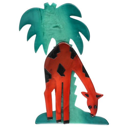 Palm Gonger Brown Giraffe Brooch with Emerald Green Palm - Galalith – Vintage Jewelry - handcrafted by Pavone by Pavone