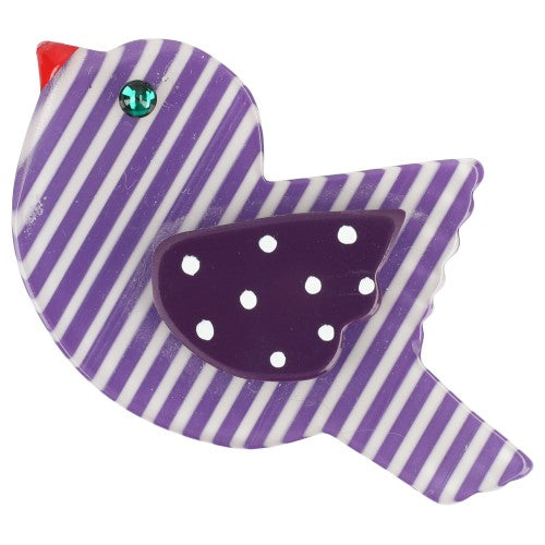 Purple StripedSmall Mini Paloma Bird Brooch with dots