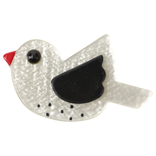 Pearly White and Black Paloma Brooch PM