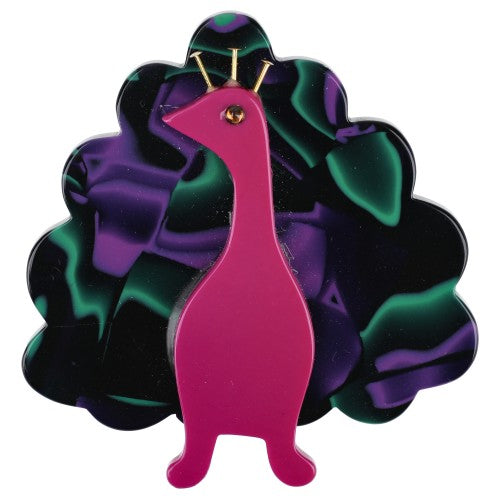 Cyclamen Pink and Mixed Purple and Green Peacock Bird Brooch