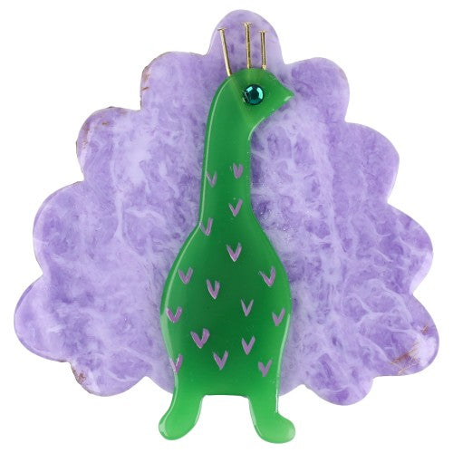 Mint Green and Lilac Peacock Bird Brooch