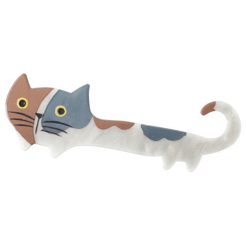 Pearl Grey and Ginger Brown with Grey Yukiko Cat Brooch - Galalith – Vintage Jewelry - handcrafted by Pavone by Pavone
