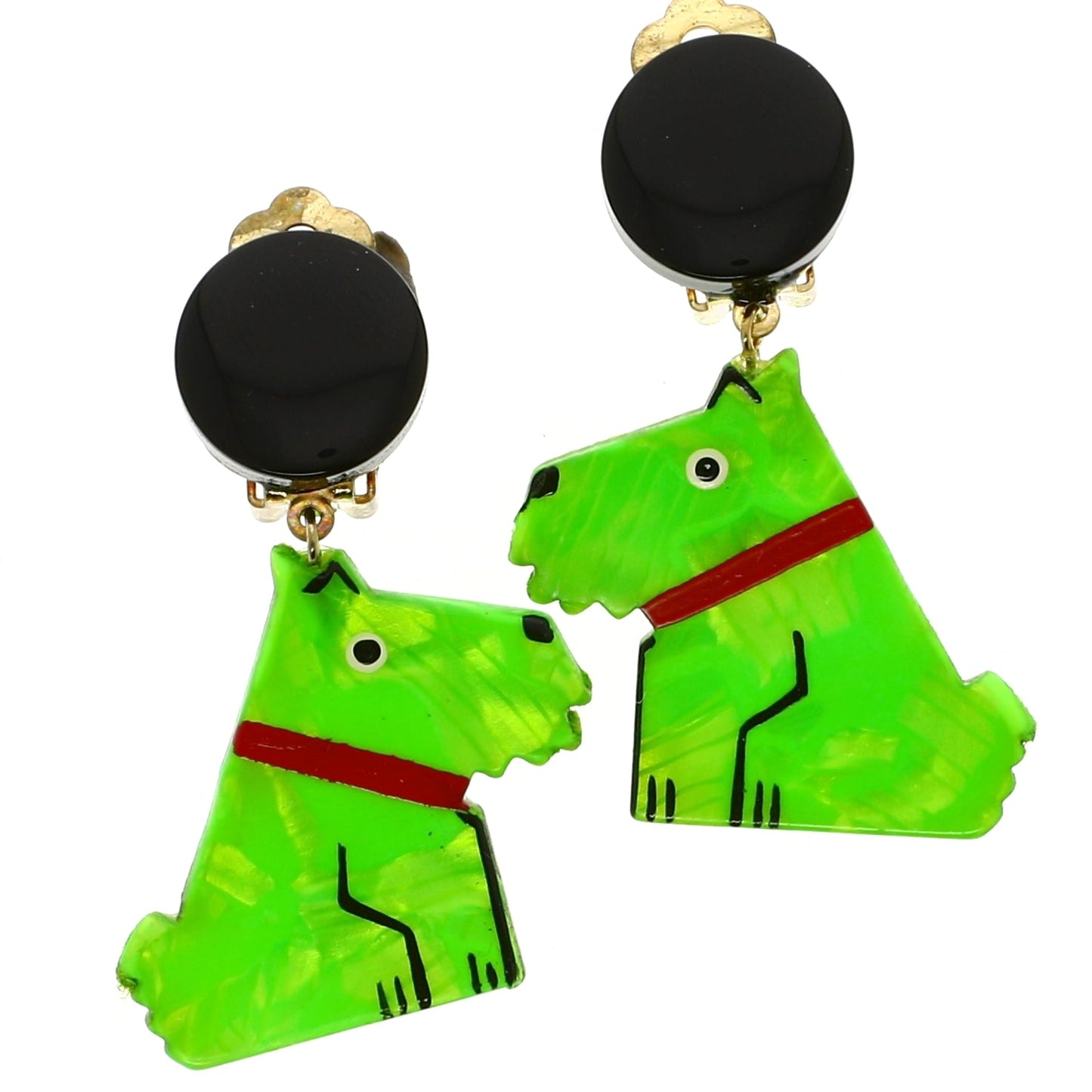 Pearly Anis Green Ric Dog Earrings - Galalith – Vintage Jewelry - handcrafted by Pavone by Pavone