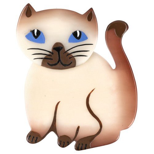 Pearly Beige Siamese Gandou Cat Brooch (small size) - Galalith – Vintage Jewelry - handcrafted by Pavone by Pavone