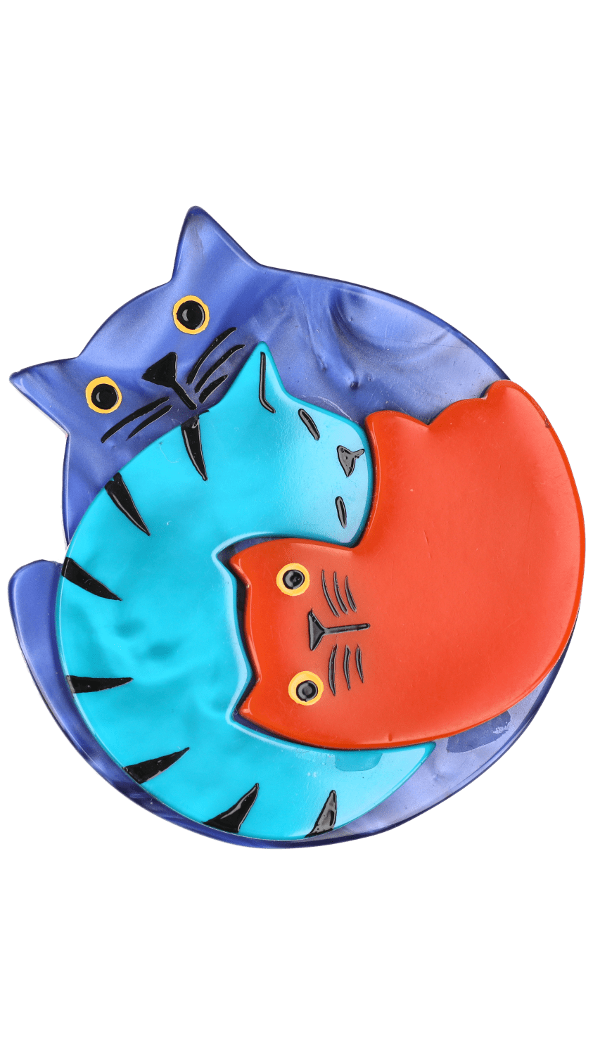 Pearly French Blue, Turquoise Blue and Orange Puzzle Cat Brooch - Galalith – Vintage Jewelry - handcrafted by Pavone by Pavone