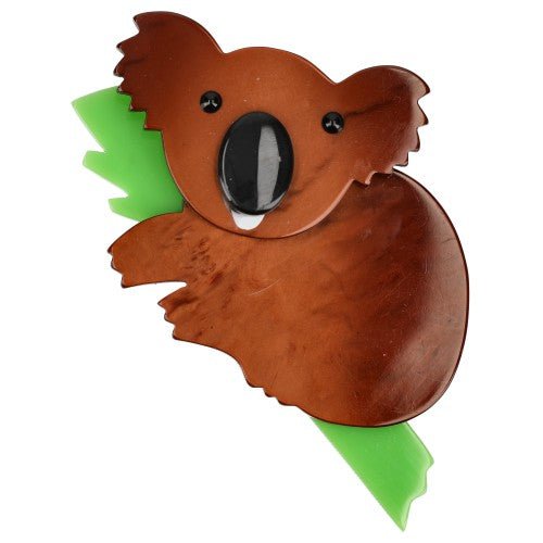Pearly Ginger Brown and Anise Green Koala Brooch - Galalith – Vintage Jewelry - handcrafted by Pavone by Pavone
