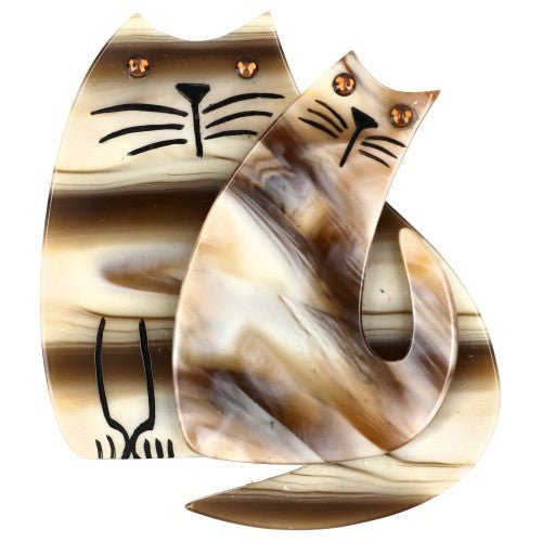 Pearly Golden Beige Cat Couple Brooch - Galalith – Vintage Jewelry - handcrafted by Pavone by Pavone