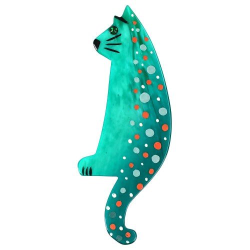 Pearly Green Guilou Cat Brooch - Galalith – Vintage Jewelry - handcrafted by Pavone by Pavone
