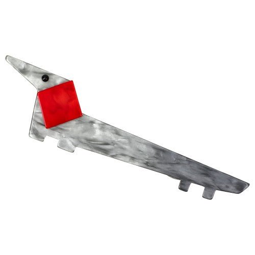 Pearly Grey and Red Lola Teckel Dog Brooch - Galalith – Vintage Jewelry - handcrafted by Pavone by Pavone
