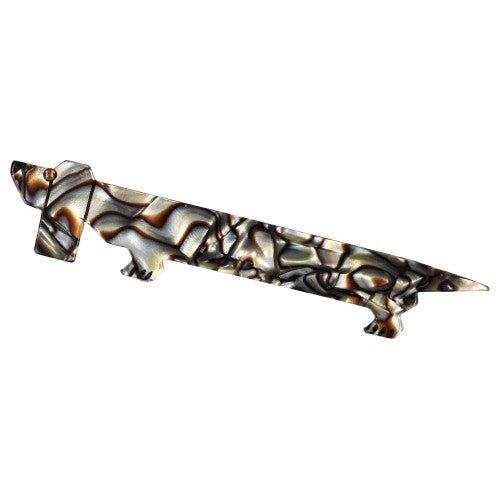 Pearly Grey - Brown Basset Dog Brooch - Galalith – Vintage Jewelry - handcrafted by Pavone by Pavone