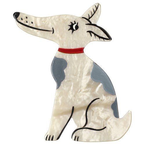 Pearly Ivory White and Grey Jack Russel Dog Brooch - Galalith – Vintage Jewelry - handcrafted by Pavone by Pavone
