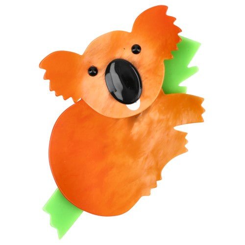 Pearly Orange Koala Brooch with a Anis Green Branch - Galalith – Vintage Jewelry - handcrafted by Pavone by Pavone