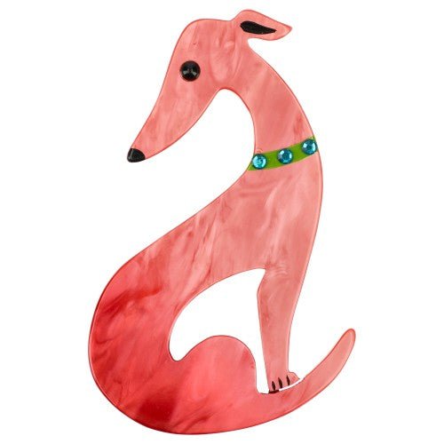 Pearly Pink Greyhound Dog Brooch - Galalith – Vintage Jewelry - handcrafted by Pavone by Pavone