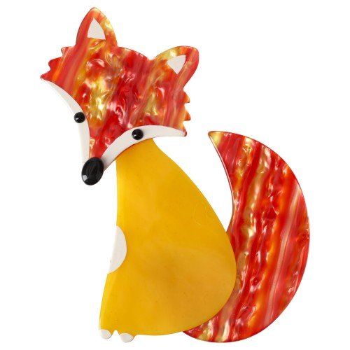 Pearly red and yellow, Yellow Ladyfox Fox Brooch - Galalith – Vintage Jewelry - handcrafted by Pavone by Pavone