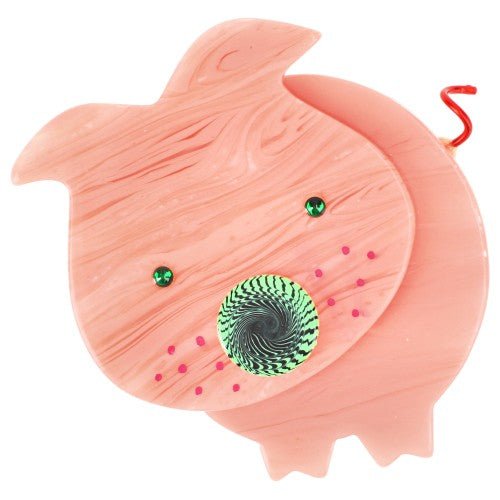 Pearly Striated Light Pink Pig Brooch GM - Galalith – Vintage Jewelry - handcrafted by Pavone by Pavone
