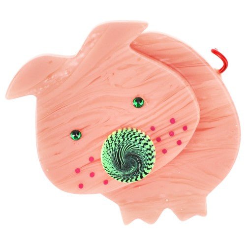 Pearly Striated Light Pink Pig Brooch MM - Galalith – Vintage Jewelry - handcrafted by Pavone by Pavone