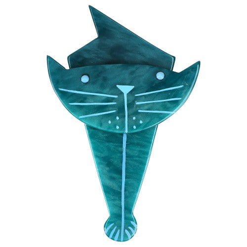 Pearly Tiffany Blue Voltiko Cat Brooch - Galalith – Vintage Jewelry - handcrafted by Pavone by Pavone