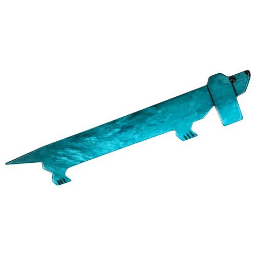 Pearly Turquoise Blue Basset Dog Brooch - Galalith – Vintage Jewelry - handcrafted by Pavone by Pavone