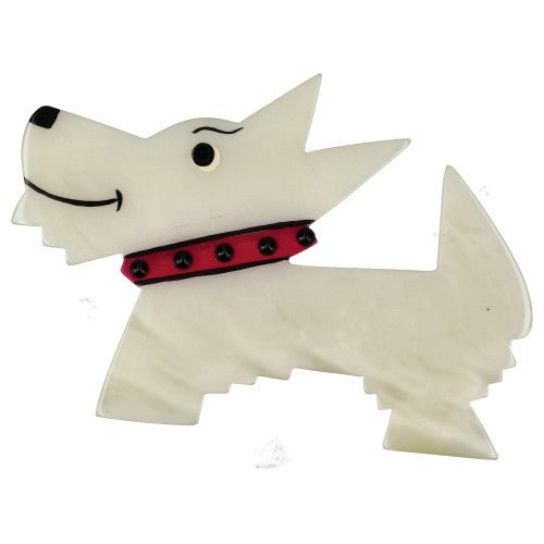 Pearly White and Red Muso Dog Brooch - Galalith – Vintage Jewelry - handcrafted by Pavone by Pavone