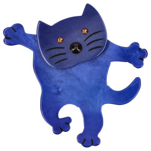 Persian Blue Dancing Cat Brooch - Galalith – Vintage Jewelry - handcrafted by Pavone by Pavone