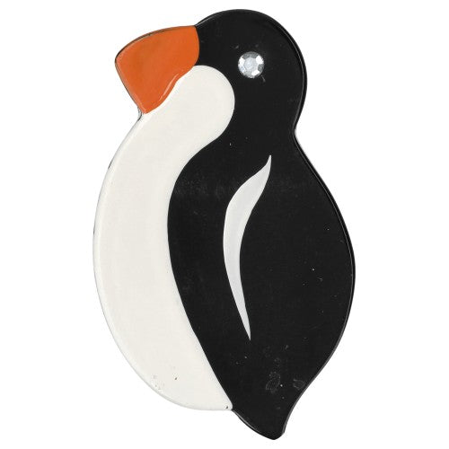 Black and White Penguin Brooch with orange Beak