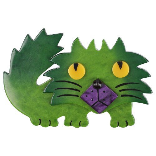 Pickle Green and Purple Rocky Cat Brooch - Galalith – Vintage Jewelry - handcrafted by Pavone by Pavone