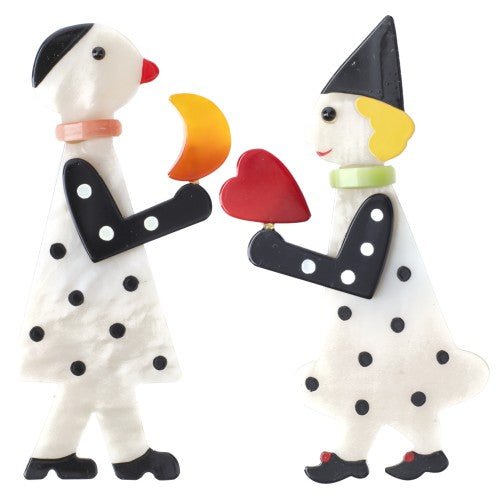 Pierrot and Colombine Brooches - Galalith – Vintage Jewelry - handcrafted by Pavone by Pavone