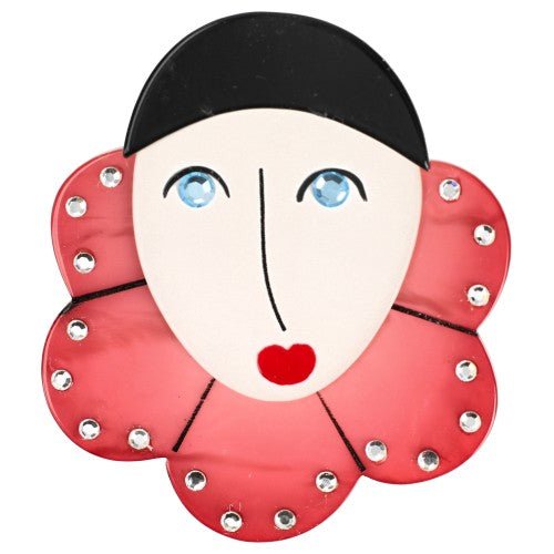 Pierrot with Pink Collarette Brooch - Galalith – Vintage Jewelry - handcrafted by Pavone by Pavone