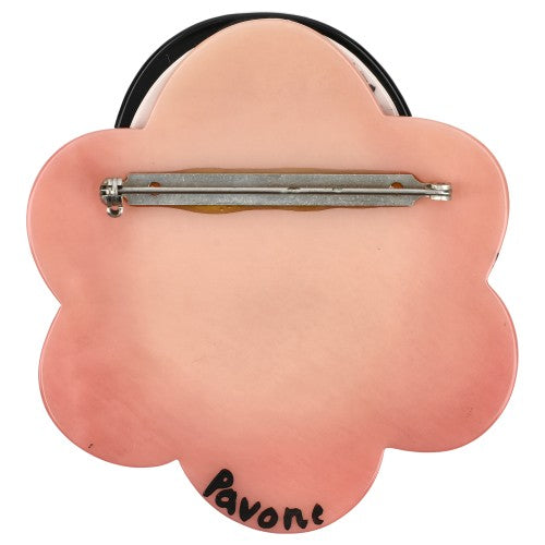 Pierrot with Light Pink Collarette Brooch back side