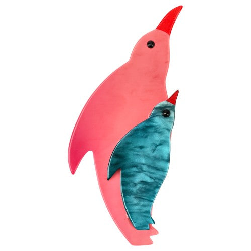 Candy Pink and Emerald Green Penguin Frosty Brooch
