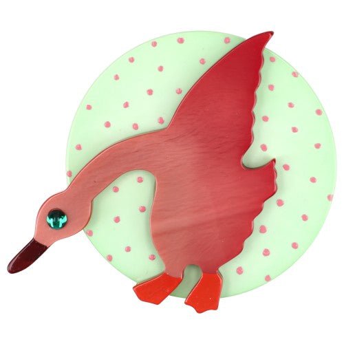 Pink and almond Green Wild Goose Brooch - Galalith – Vintage Jewelry - handcrafted by Pavone by Pavone