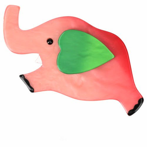 Pink and Anise Green Heart Elephant Brooch - Galalith – Vintage Jewelry - handcrafted by Pavone by Pavone