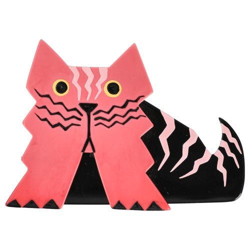 Pink and Black Angora Cat Brooch - Galalith – Vintage Jewelry - handcrafted by Pavone by Pavone