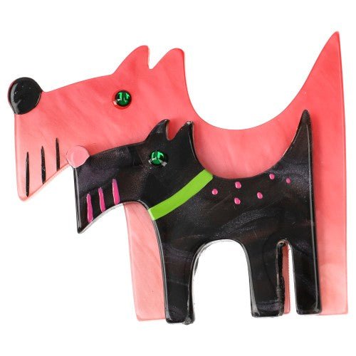 Pink and Purple - Grey Double Dog Brooch - Galalith – Vintage Jewelry - handcrafted by Pavone by Pavone