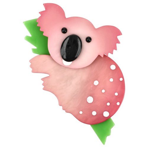 Pink and White Dots and Anise Green Koala Brooch - Galalith – Vintage Jewelry - handcrafted by Pavone by Pavone