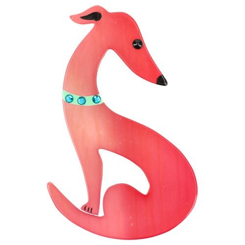 Pink Greyhound Dog Brooch with a Almond Green Necklace - Galalith – Vintage Jewelry - handcrafted by Pavone by Pavone
