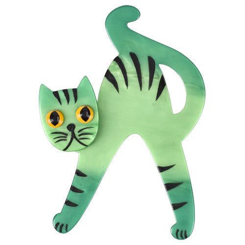 Pistacchio Green Happy Cat Brooch (Large Size) - Galalith – Vintage Jewelry - handcrafted by Pavone by Pavone