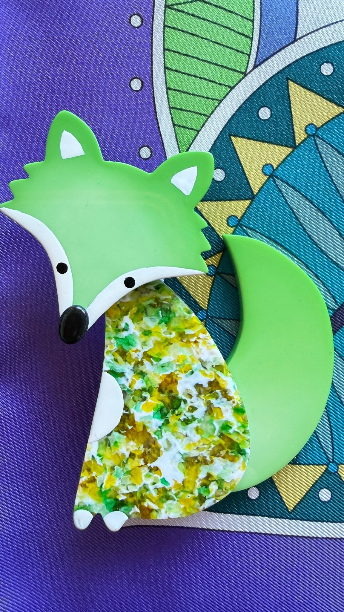 Pistachio Green and Green with glitter Ladyfox Fox Brooch - Galalith – Vintage Jewelry - handcrafted by Pavone by Pavone