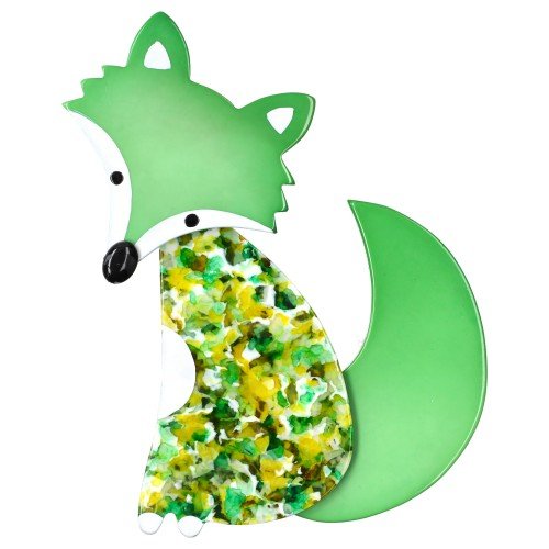 Pistachio Green and Green with glitter Ladyfox Fox Brooch - Galalith – Vintage Jewelry - handcrafted by Pavone by Pavone