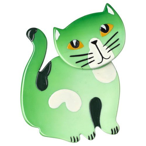 Pistachio Green Gandou Cat Brooch (small size) - Galalith – Vintage Jewelry - handcrafted by Pavone by Pavone