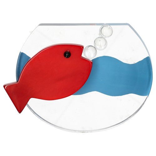 Plexiglas Aquarium Brooch (red and blue) - Galalith – Vintage Jewelry - handcrafted by Pavone by Pavone