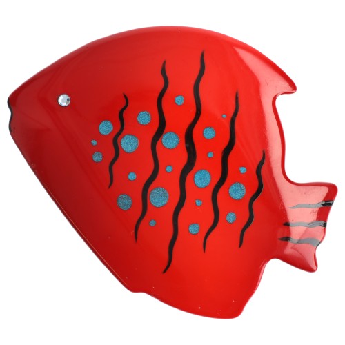 Red Loulou Fish Brooch with with waves and metallic turquoise dots
