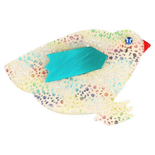 White, Turquoise and Multicolored dots Hen Brooch 